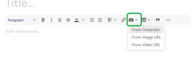 Insert Media button highlighted in a discussion post text editor.