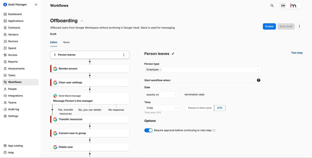 Dashboard showing an offboarding workflow