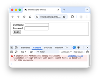 Screenshot showing the permission policy error message